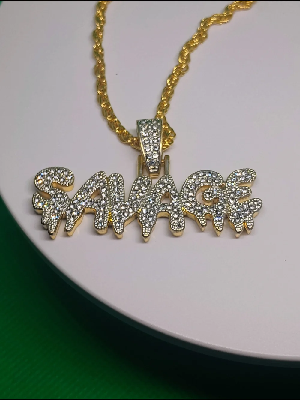 Gold Pavé 'SAVAGE' Name Pendant Necklace - Gold